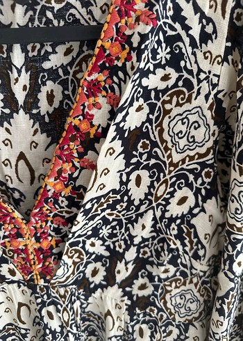 Boncuk Detaylı Nakışlı Bohem Uzun Elbise - Görsel 2