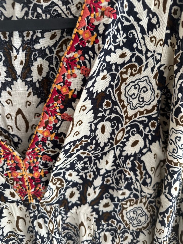 Boncuk Detaylı Nakışlı Bohem Uzun Elbise - Görsel 2