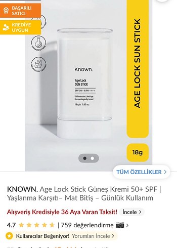 Known Age Lock Stick Güneş Kremi SPF 50+ 18g