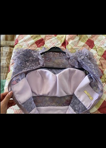 Dantel İşlemeli Uzun Mor Abiye Elbise - Görsel 7