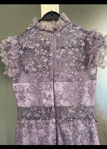 Dantel İşlemeli Uzun Mor Abiye Elbise - Görsel 5