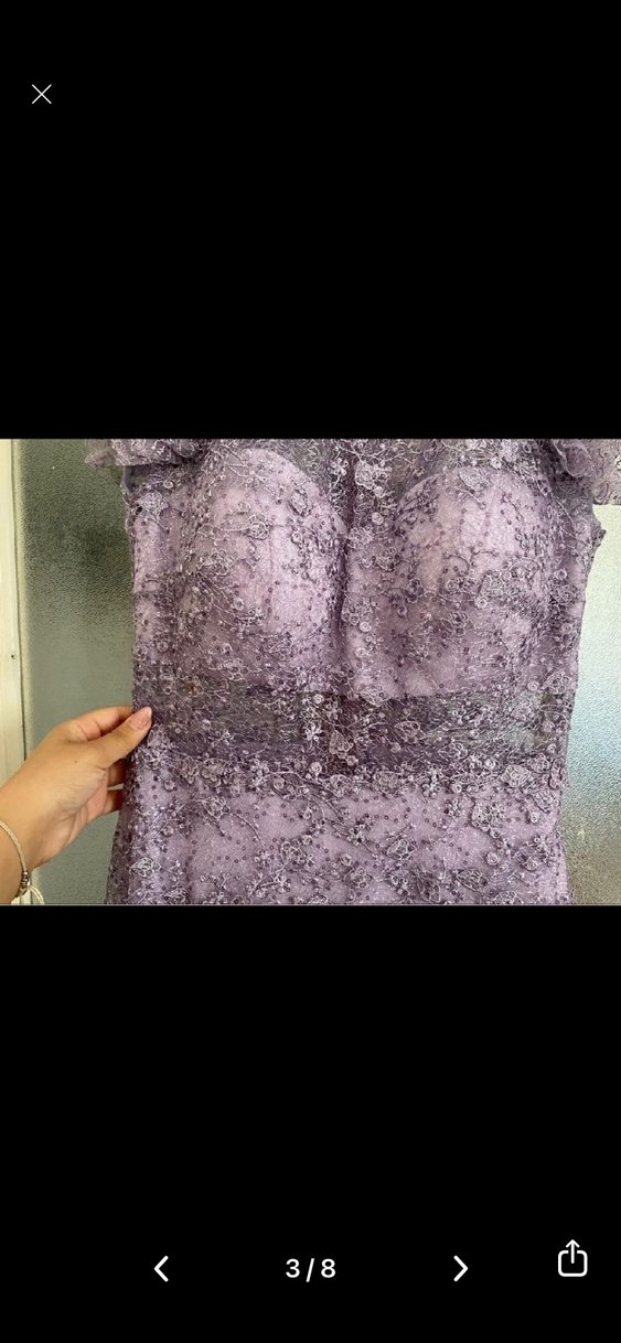 Dantel İşlemeli Uzun Mor Abiye Elbise - Görsel 3