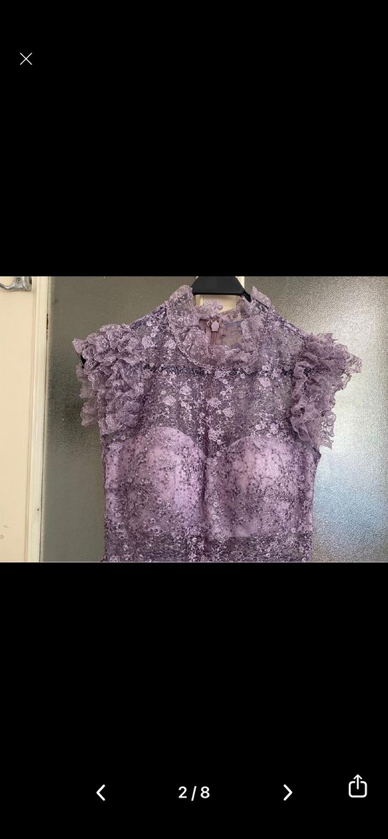 Dantel İşlemeli Uzun Mor Abiye Elbise - Görsel 2