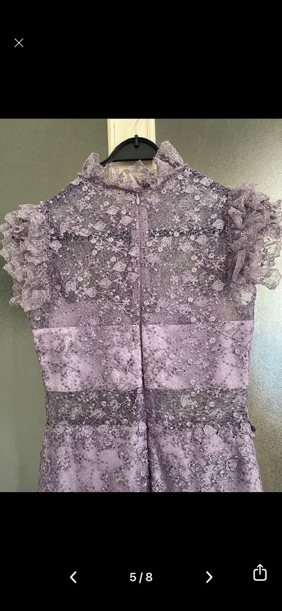 Dantel İşlemeli Uzun Mor Abiye Elbise - Görsel 5