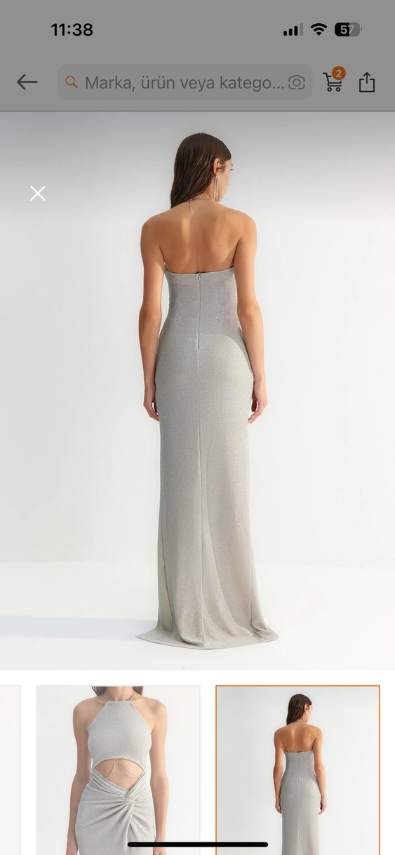 Gri Drapeli Uzun Kadın Elbise - Görsel 3