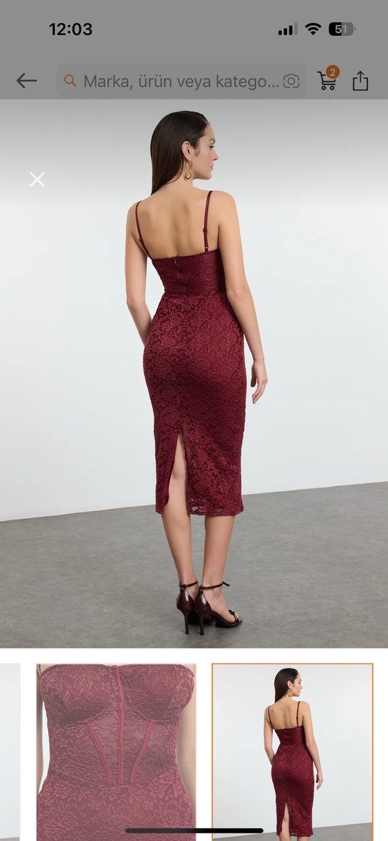 Bordo Dantelli Midi Kalem Elbise - Görsel 2
