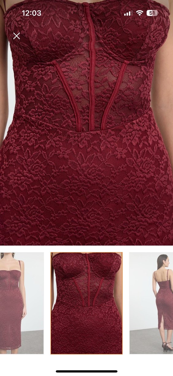 Bordo Dantelli Midi Kalem Elbise - Görsel 3