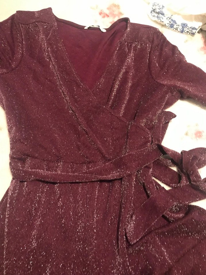 Bordo Parlak V Yaka  Tulum - Görsel 2