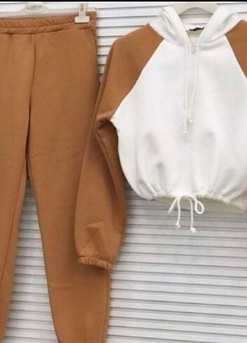 Sweatshirt eşofman takım alt üst crop polar