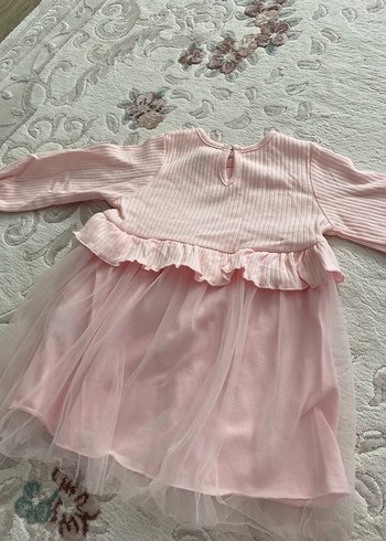 Pembe Uzun Kollu Kız Elbisesi Fırfırlı - Görsel 5
