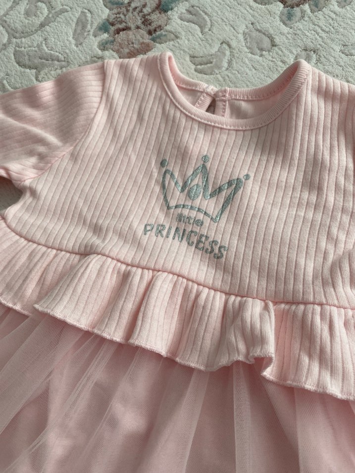 Pembe Uzun Kollu Kız Elbisesi Fırfırlı - Görsel 3
