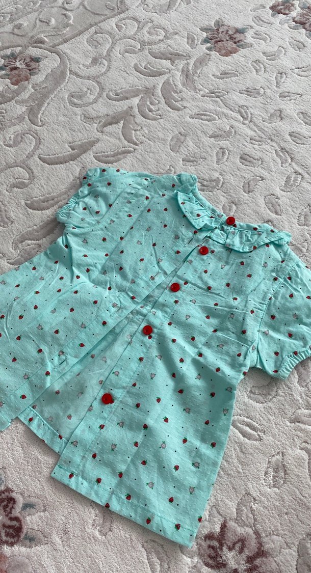Kız Çocuk Turkuaz Bohem Kısa Kollu Elbise - Görsel 4