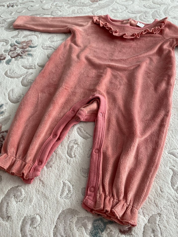 Pembe Fırfırlı Bebek kadife Kız Tulum - Görsel 3