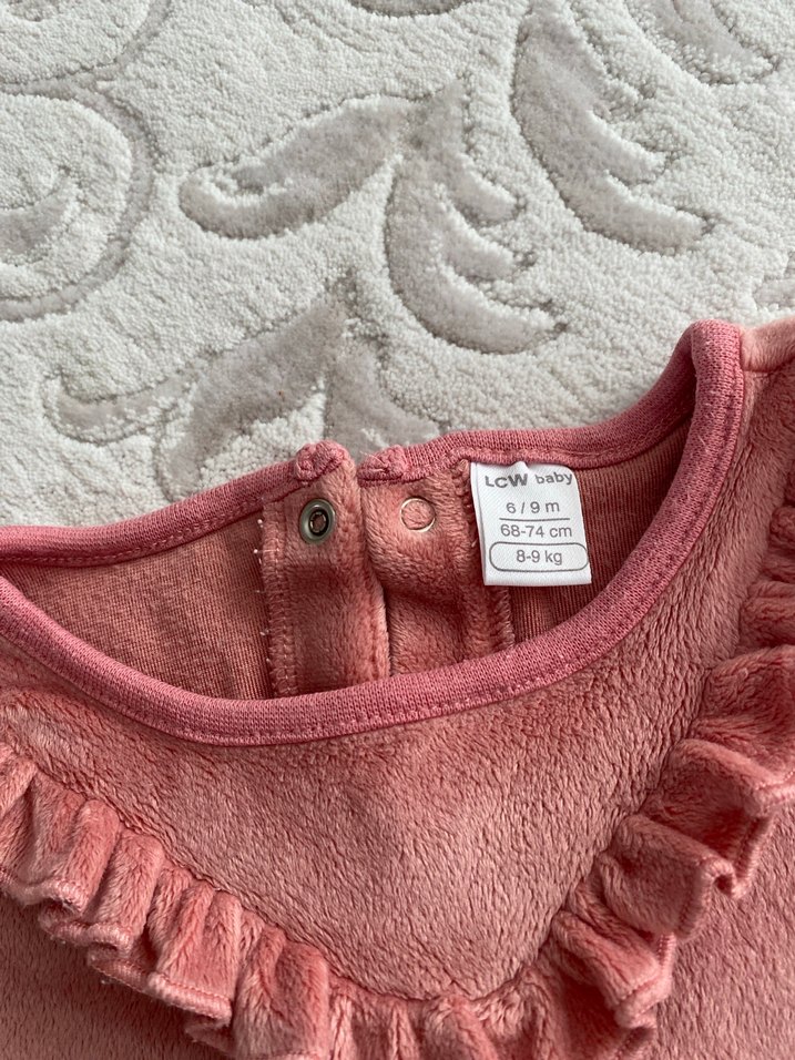 Pembe Fırfırlı Bebek kadife Kız Tulum - Görsel 2