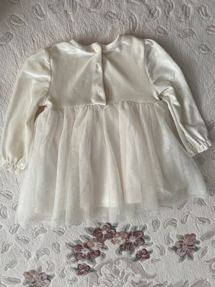 Kız Çocuk Beyaz Uzun Kollu tütülü Elbise - Görsel 2