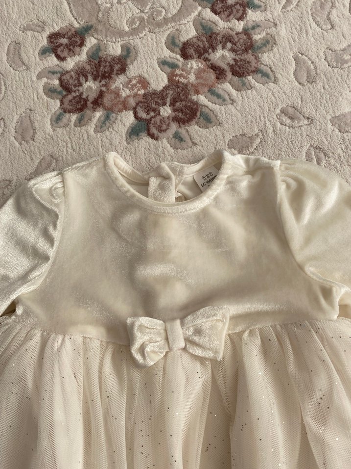 Kız Çocuk Beyaz Uzun Kollu tütülü Elbise - Görsel 3