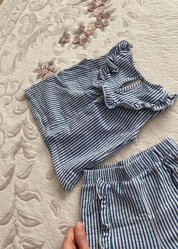 Kız Bebek Çizgili Fırfırlı Kolsuz Takım - Görsel 3