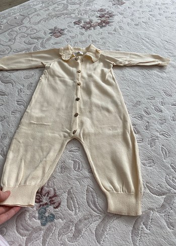 Bebek Kız Düğmeli Beyaz triko Tulum - Görsel 4