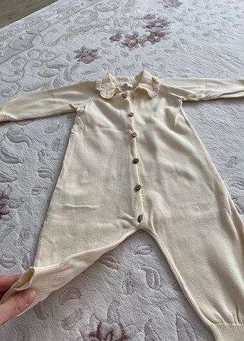 Bebek Kız Düğmeli Beyaz triko Tulum - Görsel 2