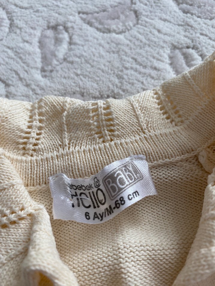 Bebek Kız Düğmeli Beyaz triko Tulum - Görsel 3