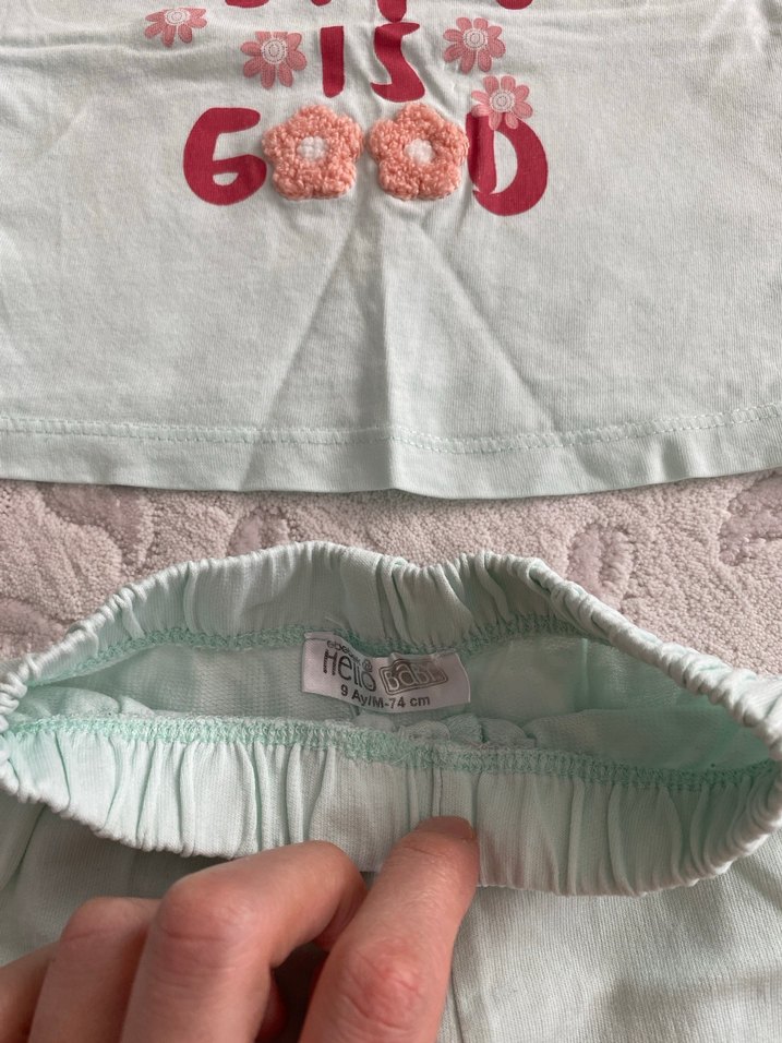 Fırfırlı Turkuaz Kız Bebek Kısa Kollu Takım - Görsel 2