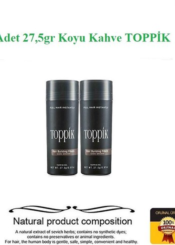 2 adet Topik Toppik Koyu Kahve Saç Tozu 27,5 gr