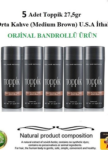 5 adet Toppik topik Orta kahve Med Brown 27.5 gr