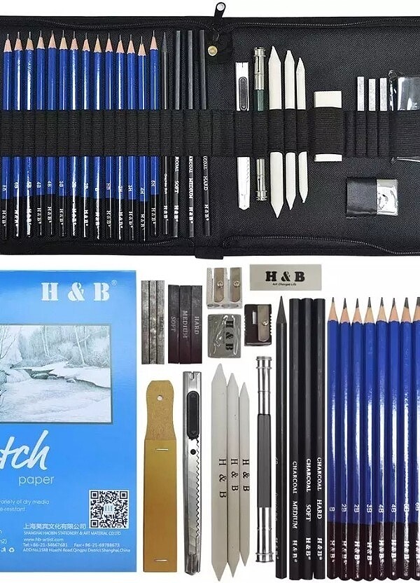 38 parça eskiz karakalem seti / kara kalem seti / kalem seti - Görsel 4