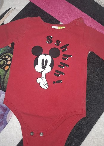 Kırmızı Uzun Kollu Mickey Bebek Body