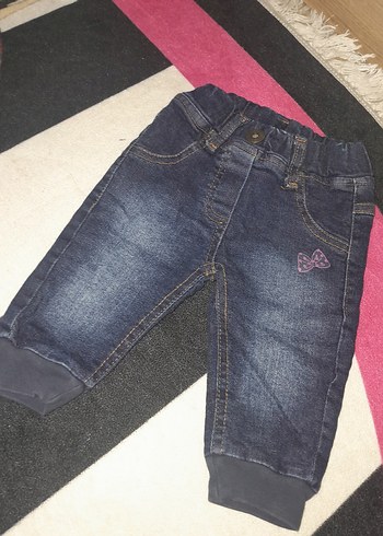 Kız Çocuk Koyu Mavi Denim Bol Kesim Pantolon