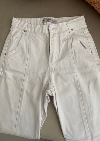 Beyaz Pamuklu Kadın Uzun Kumaş Pantolon - Görsel 3