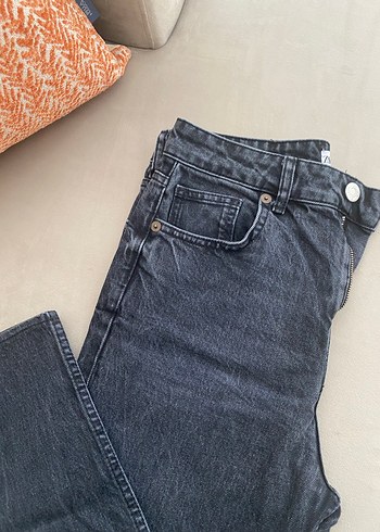 Zara Gri Düğmeli Normal Boy Kadın Denim Pantolon - Görsel 3