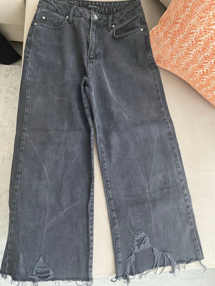 Zara Gri Rahat Kesim Midi Denim Kadın Jean - Görsel 3