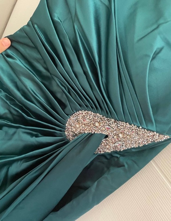 Parlak Drapeli Uzun Abiye Elbise - Görsel 2