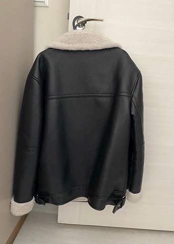 Siyah Kürklü Deri Biker Ceket - Görsel 2