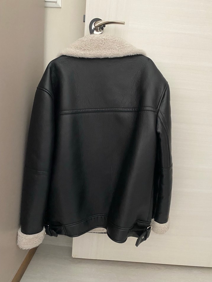 Siyah Kürklü Deri Biker Ceket - Görsel 2