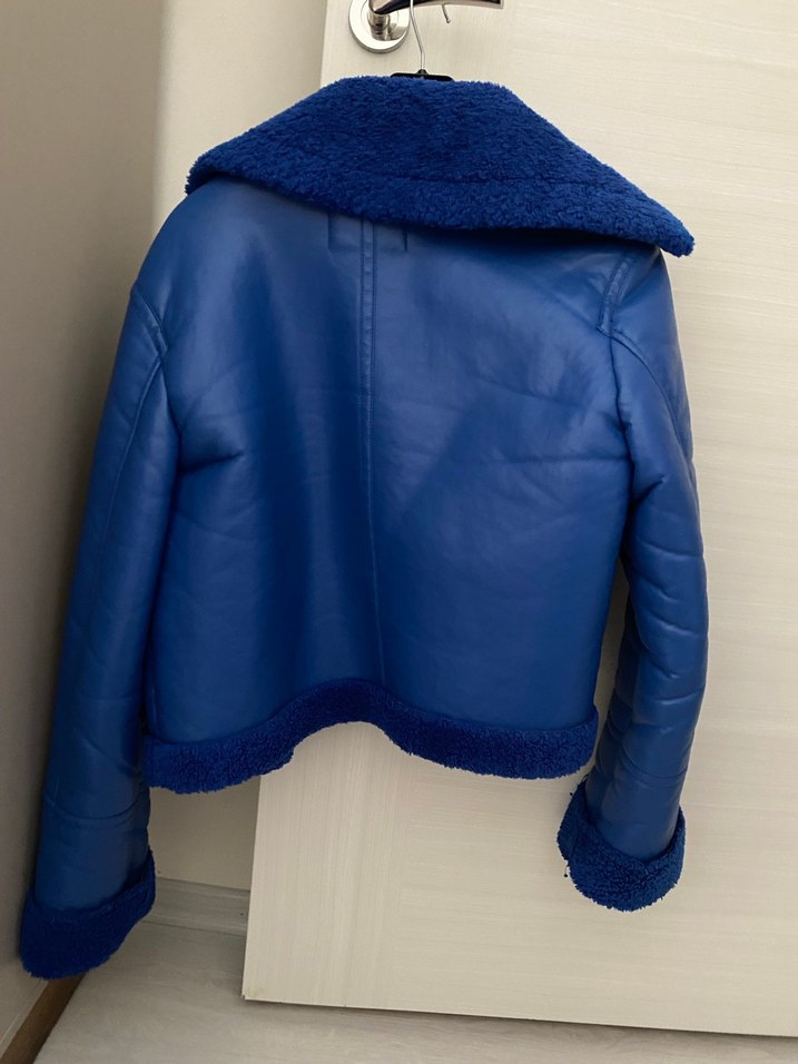 Mavi Kürklü Deri Kadın Ceket - Görsel 2