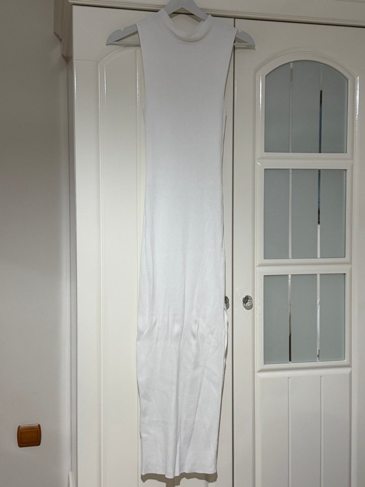 Mango Beyaz Yüksek Yakalı Uzun Elbise - Görsel 2