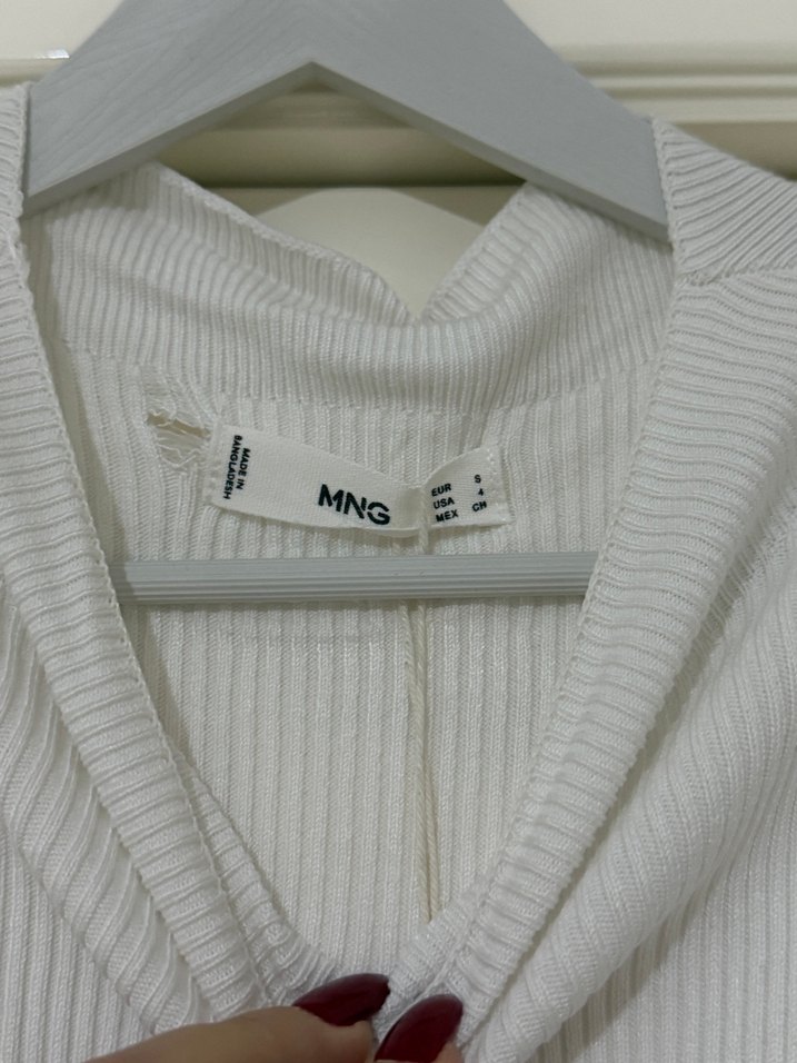 Mango Beyaz Yüksek Yakalı Uzun Elbise - Görsel 4