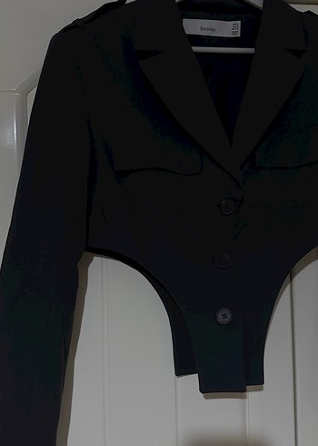 Düğmeli Siyah Mini Kadın Blazer Ceket - Görsel 2