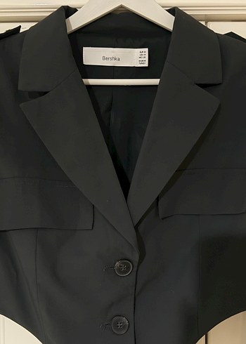 Düğmeli Siyah Mini Kadın Blazer Ceket - Görsel 3