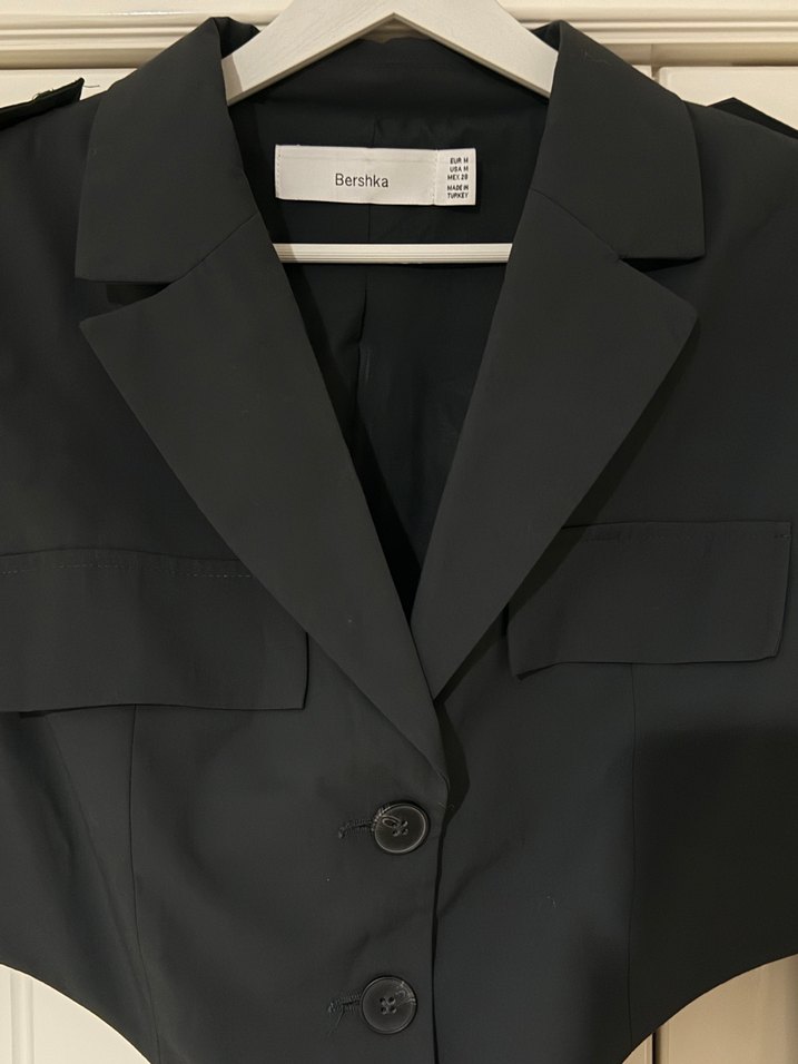 Düğmeli Siyah Mini Kadın Blazer Ceket - Görsel 3