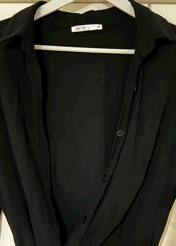 Siyah Uzun Kollu Kadın Gömlek Elbise - Görsel 3