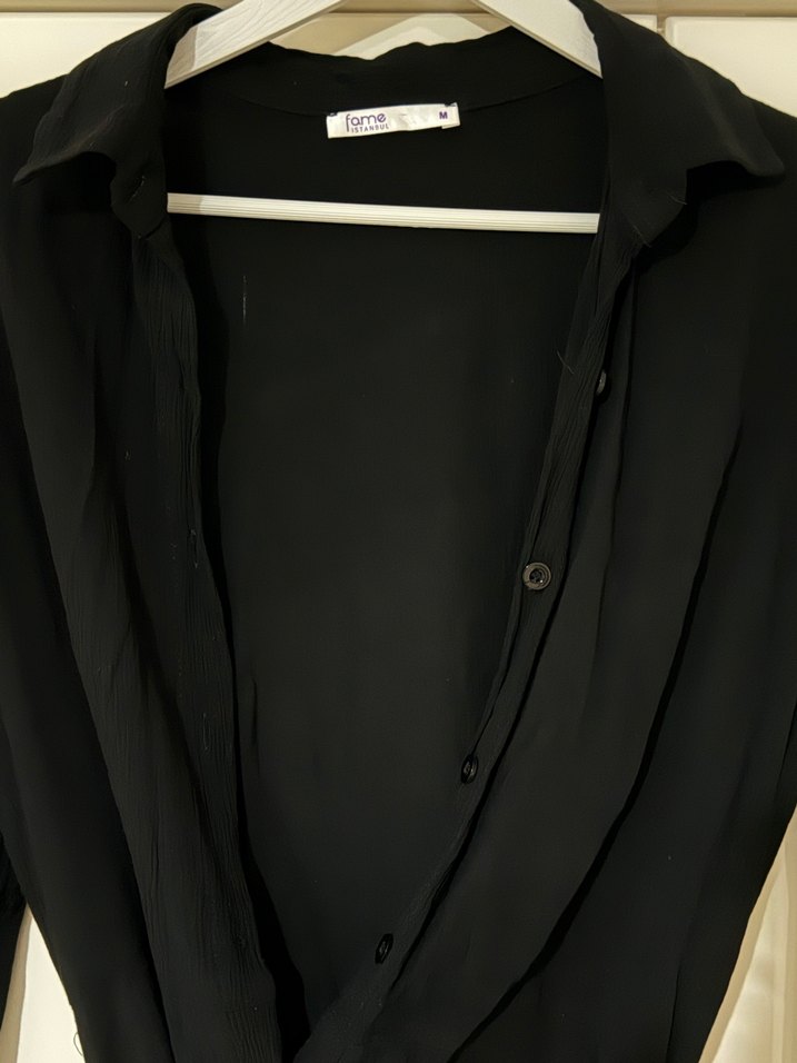 Siyah Uzun Kollu Kadın Gömlek Elbise - Görsel 3