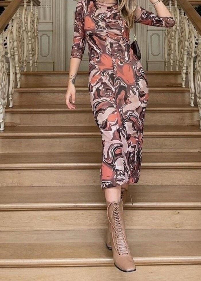 Etnik desen iç astarlı elbise - Görsel 4