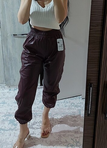  Paça lastikli deri jogger