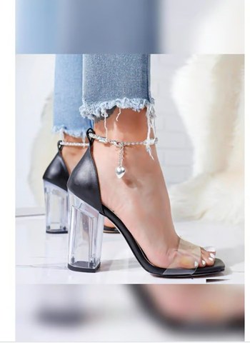 Zincir Detaylı Siyah Topuklu - Görsel 3