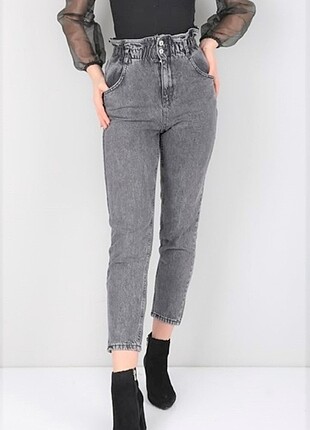 Mom jeans bayan gri renk 