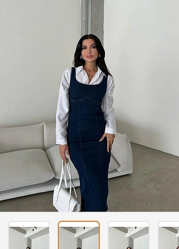 Arka fermuarlı denim elbise