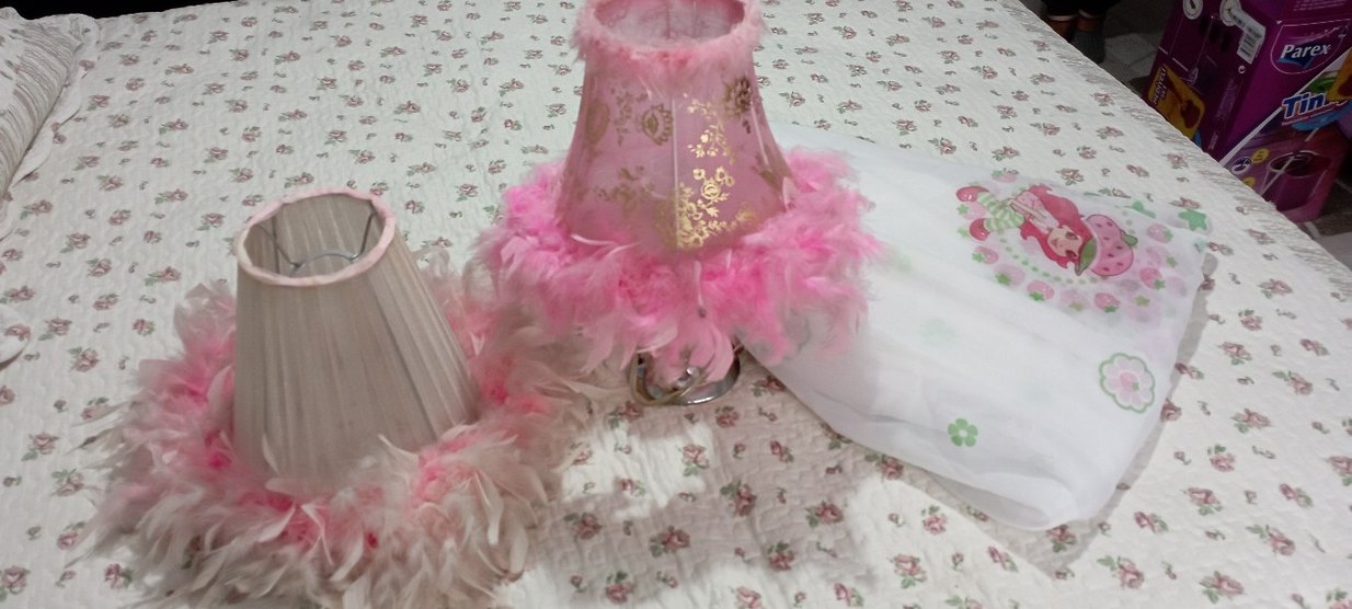 Kız Çocuk Pembe Fırfırlı abajur tül avize - Görsel 2